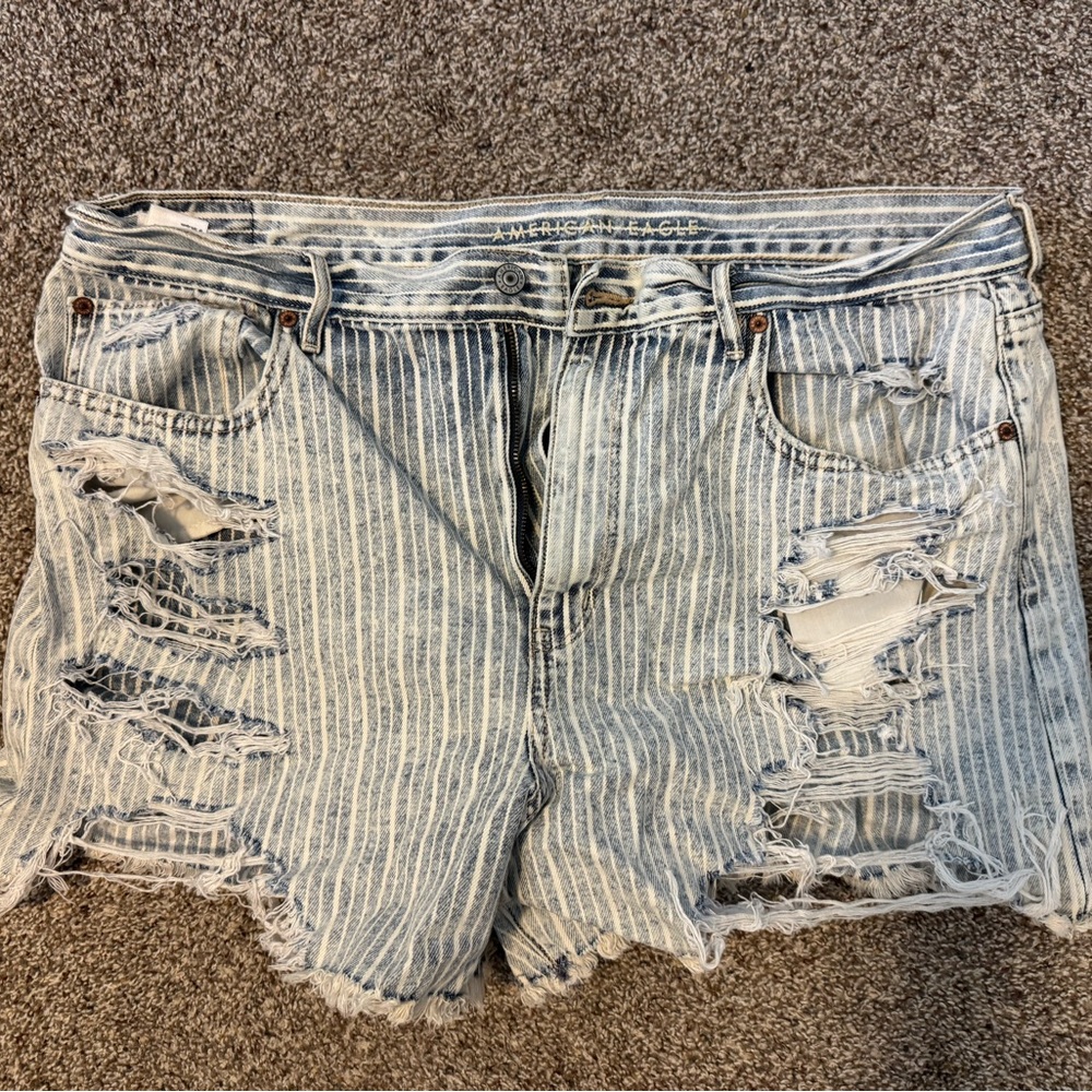 American Eagle Outfitters 90s Boyfriend Distressed Striped Denim Shorts